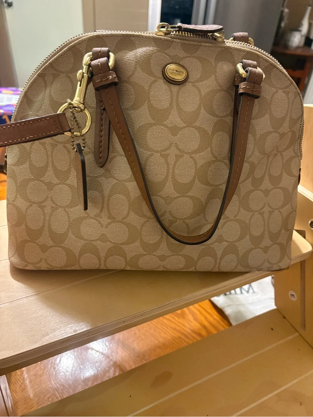 Coach Tan Signature Dome Satchel with Brown Trim - Picture 1 of 4